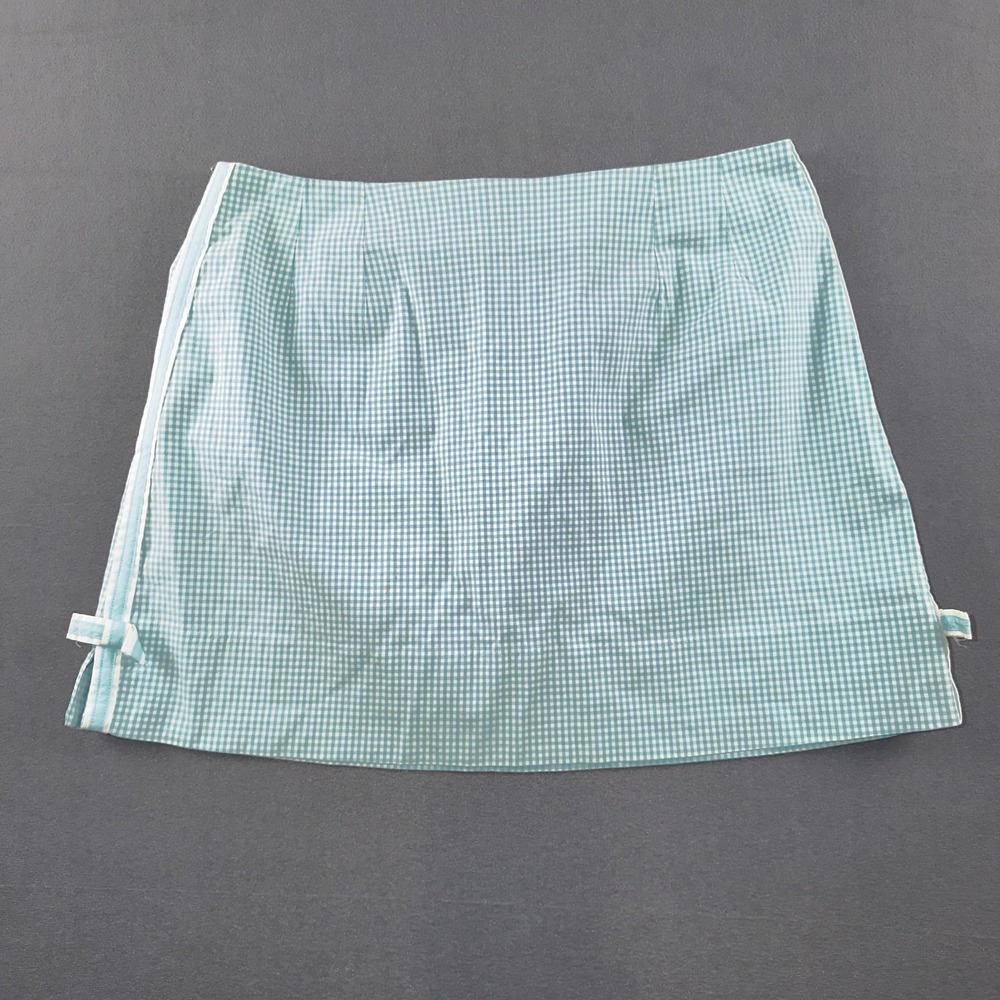 Lilly Pulitzer Vintage Aqua Blue Gingham Check Mini Skirt Size 10 Preppy Bows